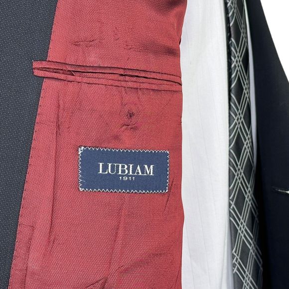 Lubiam 1911 Black Double Breasted Merino Wool Blazer Jacket Tessuto Zignone 44R - Picture 9 of 9